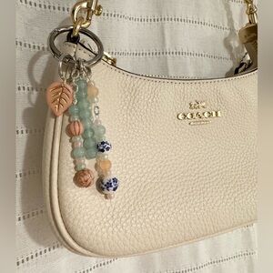 Designer Inspired Dusty Rose & Teal Boho Beaded Bag Charm Keychain